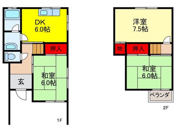 西山本二戸一貸家の物件間取画像